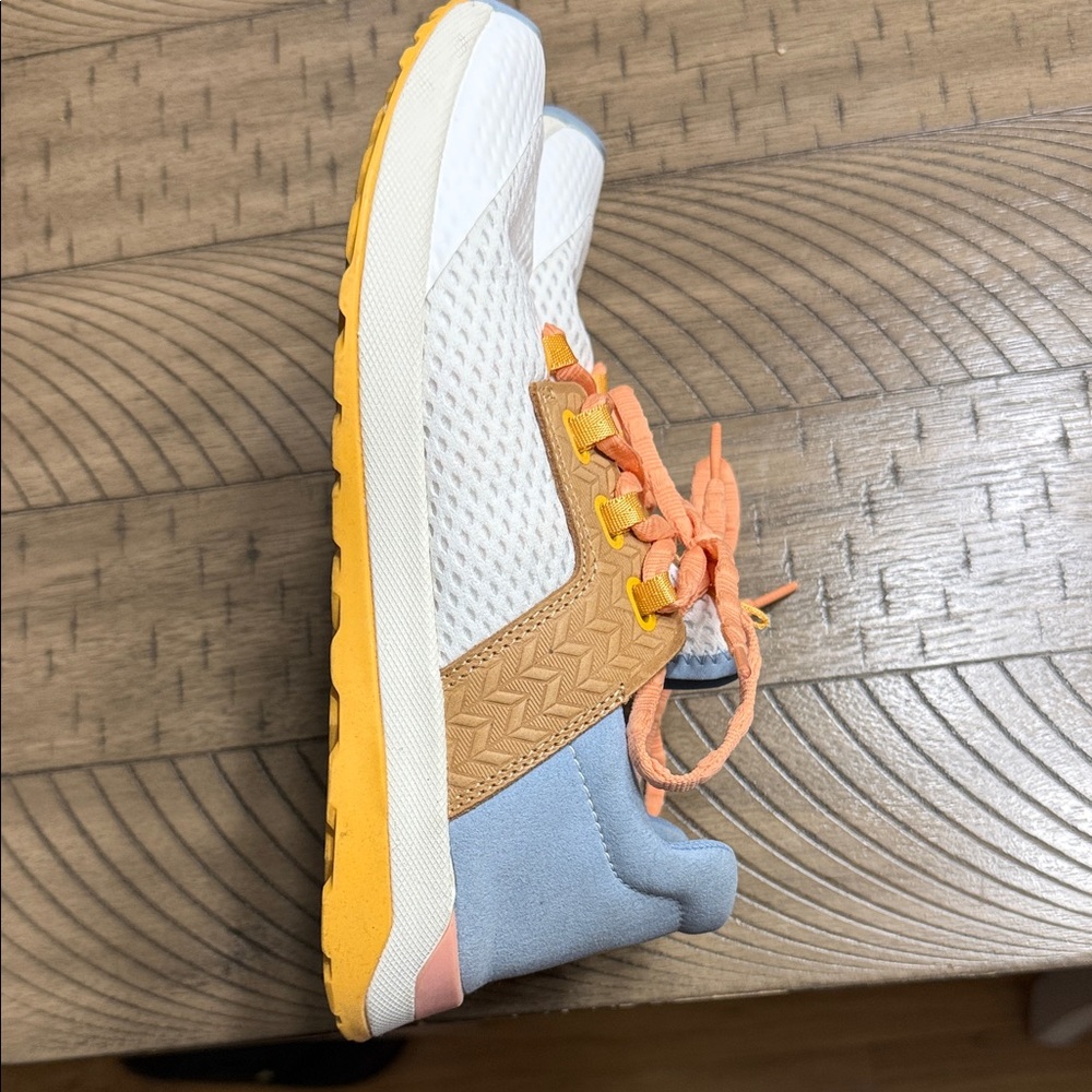 Womens White Mesh Sneakers with Peach Laces - Picture 2 of 6